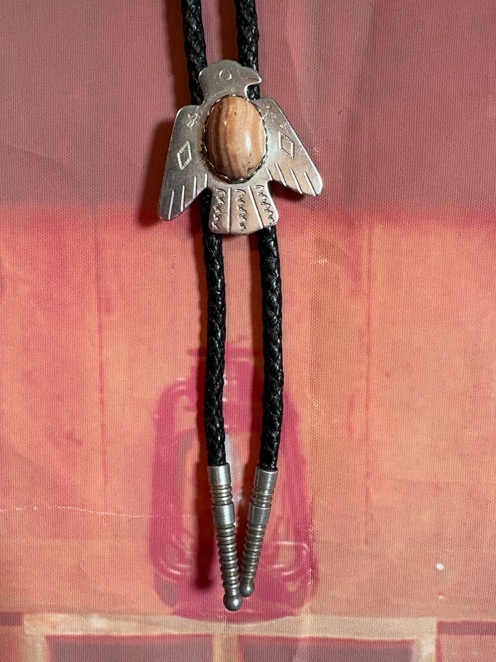 Southwestern Thunderbird Bolo Tie Jasper Synthetic Cord
